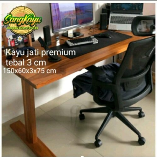 Meja Jati 180x50x3x75cm meja kerja kayu jati minimalis