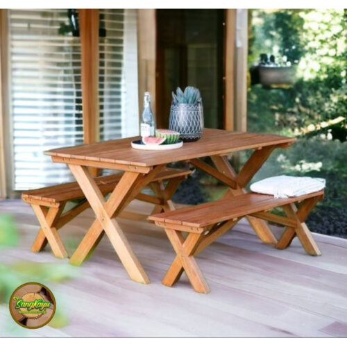 Meja Taman minimalis 120x60x75+ kursi Meja Santai Meja kayu