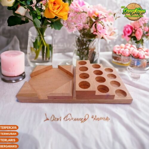 Rak oil kayu 30x15cm 12 slot essential oil air humidi diffuser holder