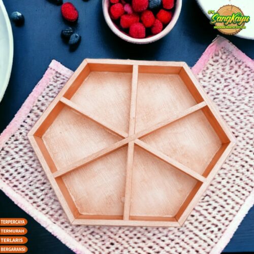 e3518b66-3713-4909-91e2-07d6a948a72e Hexagonal wood tray 35-40 cm nampan kayu heksagonal dengan 6 sekat