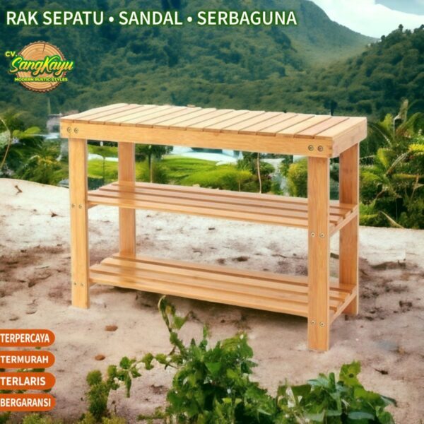 Rak susun 3 kayu rak sepatu rak serbaguna rak tanaman hias rak bunga